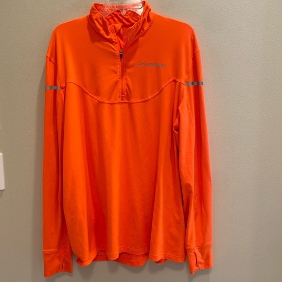 Brooks Running Equilibrium Technology Orange  1/4 Zip Reflective Stripes XL - Picture 1 of 7